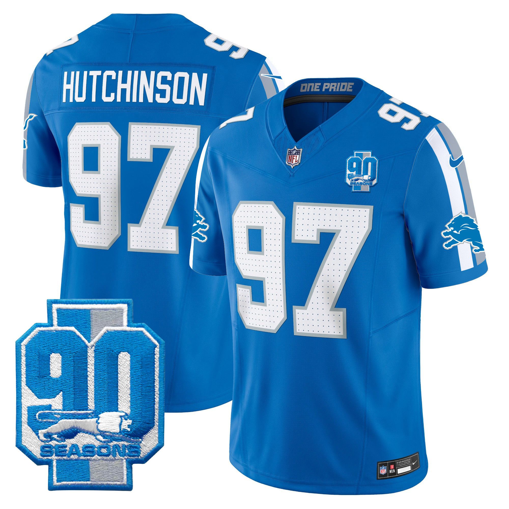 Men Detroit Lions #97 Hutchinson Blue 2024 Nike 90th Year Patch Vapor Limited NFL Jersey->indianapolis colts->NFL Jersey